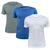 Kit 3 Camisas Básicas Masculina Slim Gola Redonda ALgodão Azul, Branco, Cinza