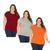 Kit 3 Camiseta T-Shirt Feminina Plus Size Moda Jovem Fresquinha Estica Maravilhosa Veste 52 Marsala, Cinza e laranja