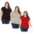 Kit 3 Camiseta T-Shirt Feminina Plus Size Moda Jovem Fresquinha Estica Maravilhosa Veste 52 Preto, Cinza e vermelho
