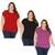 Kit 3 Camiseta T-Shirt Feminina Plus Size Moda Jovem Fresquinha Estica Maravilhosa Veste 52 Vermelho, Fúcsia e preto