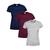 Kit 3 Camisetas Básicas Slim Feminina Baby Look 100% Algodão 1 marinho, 1 bordô, 1 cinza
