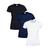 Kit 3 Camisetas Básicas Slim Feminina Baby Look 100% Algodão 1 preta, 1 branca, 1 marinho