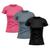 Kit 3 Camisetas Feminina Dry Fit Proteção Solar UV Básica Lisa Treino Academia Passeio Fitness Ciclismo Camisa Preto, Rosa