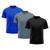 Kit 3 Camisetas Masculina Raglan Dry Fit Proteção Solar UV Preto, Azul
