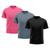 Kit 3 Camisetas Masculina Raglan Dry Fit Proteção Solar UV Preto, Rosa