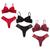 Kit 3 Conjuntos Calcinha Sutiã Lingerie Bojo Conforto Macio Preto, Vermelho