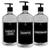 Kit 3 Frasco Pet Ambar 1000ml Decoração Minimalista Banheiro Sabonete Liquido Shampoo Condicionador c/ Válvula Pump  Pote  1L Etq. P - V. Preta - F. Cri