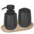 Kit 3 Peças Conjunto para Banheiro Dispenser Sabonete Liquido Porta Algodão ou Cotonete com Bandeja de Bambu Belly Soft Preto