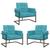 kit 3 Poltronas Base de metal para Manicure Sala de Estar Decorativa Cadeira Estofada Resistente Escritório Recepção Azul Ciano