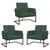 kit 3 Poltronas Base de metal para Manicure Sala de Estar Decorativa Cadeira Estofada Resistente Escritório Recepção Verde