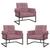 kit 3 Poltronas Base de metal para Sala Escritório de Estar Decorativa Cadeira Estofada Resistente Recepção Manicure Rosa