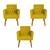 Kit 3 Poltronas Capitone Decorativa para Sala de Estar Recepção Sala de Espera estofada pés palito madeira Amarelo