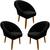 Kit 3 Poltronas Ibiza para Recepção Sala de Estar Decorativa Cadeira Estofada Resistente Escritório Manicure Preto