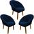 Kit 3 Poltronas Ibiza para Sala de Estar Decorativa Cadeira Estofada Resistente Escritório Recepção Manicure Azul Marinho