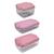 Kit 3 Pote Porta Mantimentos Hermético Resistente Marmita Fitness Freezer Microondas Rosa