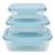 Kit 3 Potes Vidro Transparente 410mL 680mL 1040 mL Tampa plástico PP Armazenamento Alimento Marmita Micro Ondas Freezer Azul
