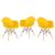 KIT - 3 x cadeiras Charles Eames Eiffel DAW com braços - Base de madeira clara - Amarelo