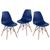 KIT - 3 x cadeiras Charles Eames Eiffel DSW - Base de madeira clara Azul bic, Assento nacional