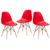 KIT - 3 x cadeiras Charles Eames Eiffel DSW - Base de madeira clara Vermelho