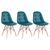 KIT - 3 x cadeiras estofadas Eames Eiffel Botonê - Base de madeira clara Turquesa
