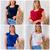 kit 4 Blusa feminina básica t-shirt detalhe na manga Preto, Vermelho, Marinho, Branco