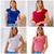 kit 4 Blusa feminina básica t-shirt detalhe na manga Marinho, Vermelhabranco, Rose
