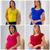 kit 4 Blusa feminina básica t-shirt detalhe na manga Amarelo, Royal, Pink, Vermelho