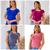 kit 4 Blusa feminina básica t-shirt detalhe na manga Royal, Vinho, Cinza, Rose