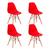 Kit 4 Cadeiras De Jantar Eames Para Escrivaninha Escritório Plástico Pés De Madeira Decoração Mesa - Cores Vermelho