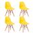 Kit 4 Cadeiras De Jantar Eames Para Escrivaninha Escritório Plástico Pés De Madeira Decoração Mesa - Cores Amarelo