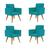 KIT 4 Cadeiras Escritório Poltrona Decorativa  Azul Turquesa