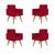 KIT 4 Cadeiras Escritório Poltrona Decorativa  Vermelho