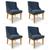 Kit 4 Cadeiras Estofadas para Sala de Jantar Base Fixa de Madeira Castanho Lia Suede Azul Marinho - Ibiza Azul Marinho