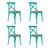 Kit 4 Cadeiras Jantar Cross Katrina X Azul Turquesa Assento Bege Aço  AZUL