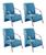 Kit 4 Poltronas Sevilha Cadeira Braço Alumínio Conjunto Sala Recepção Veludo Azul 240