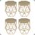 Kit 4 Puff Decorativos Para Sala Hexagonal Aramado Base Bronze/Dourada/Preta Suede Cores - Clique E Decore  DOURADA E NUDE