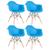 KIT - 4 x cadeiras Charles Eames Eiffel DAW com braços - Base de madeira clara - Azul-céu