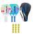 Kit 4x raquete de beach tennis ianoni 100% carbono + bolsa e bolinhas Branco, Azul