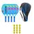 Kit 4x raquete de beach tennis ianoni 100% carbono + bolsa e bolinhas Azul