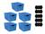 Kit 5 Caixas/Cesto Organizador Rattan Multiuso + Etiquetas Azul
