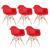 KIT - 5 x cadeiras Charles Eames Eiffel DAW com braços - Base de madeira clara - Vermelho