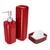 Kit Acessórios Banheiro Lavabo Conjunto Organização 3 Pcs Plástico Saboneteira Porta Escova e Sabão Vermelho