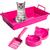 Kit Banheiro Higienico para Gatos, Caixa de Areia, Pazinha, Comedouro e Bebedouro Rosa