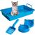 Kit Banheiro Higienico para Gatos, Caixa de Areia, Pazinha, Comedouro e Bebedouro Azul