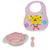 Kit Bebê Babador Impermeável + Prato Infantil Tampa e Colher Rosa/Rosa