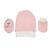 Kit Bebê Suedine Canelado 100% algodão 3 pç (Gorro, Pantufa e Luva) Recem Nascido Confecções Castelo Rosa