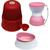 Kit - Bebedouro Vida Mansa 2 litros Nao Molha Pelos + Comedouro 320ml + Lancheira Pet para Passeio Vermelho-Rosa