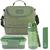 Kit Bolsa Térmica Lancheira Marmita 2 Divisórias Garrafa Squeeze Água e Porta Talheres Garfo Colher Verde