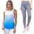 Kit Calça Legging Feminina Camisa Regata Cavada Blusa Sem Transparência Azul branco, Cinza