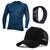 Kit Camisa Térmica Masculina UV Segunda Pele Protação Solar 50+ Manga Longa Dry Fit + Boné + Relógio Azul